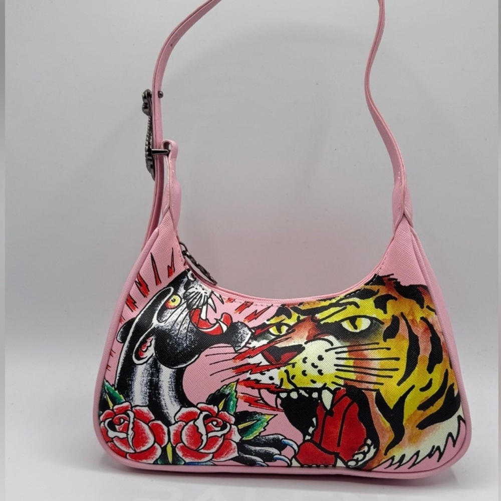 Ed Hardy Pink Tiger and Panther Shoulder Bag